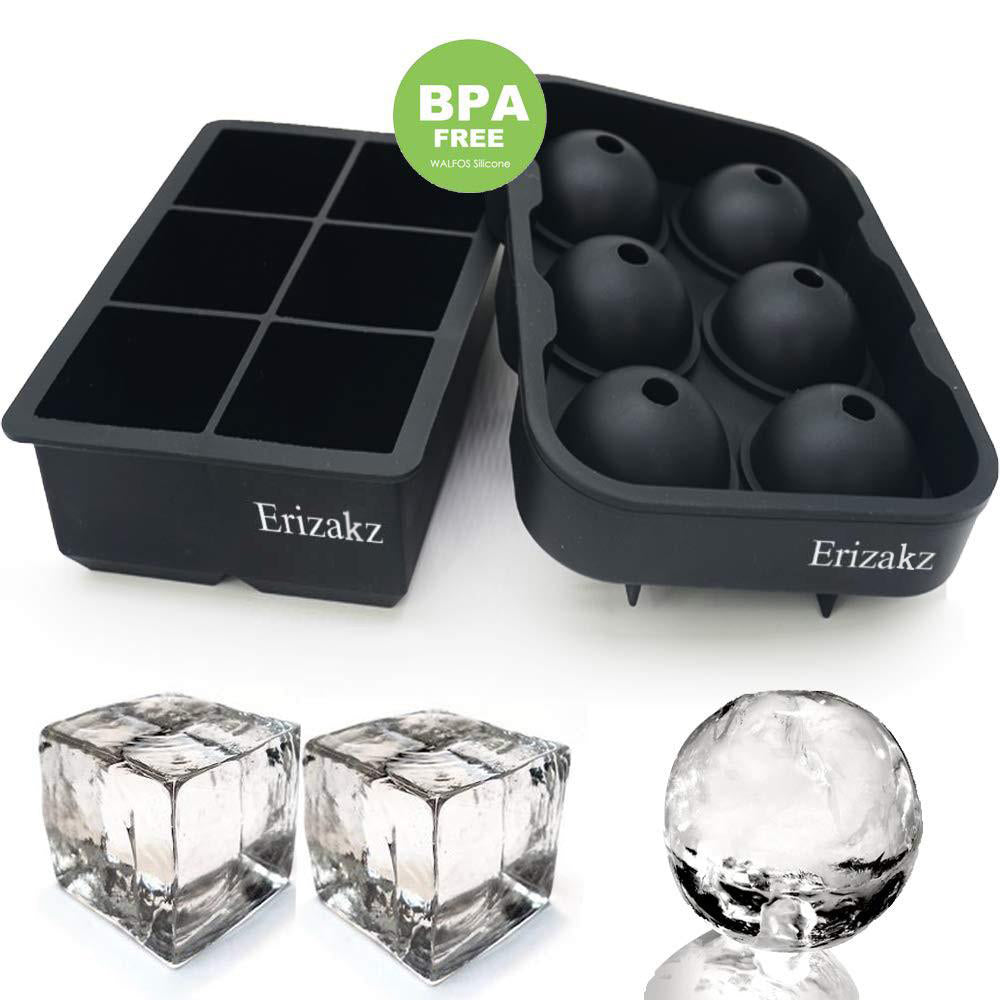 Erizakz Large Size 6 Cell Ice Ball Mold Silicone Ice Cube Trays Whiskey Ice Ball Maker 6 Silicone Molds Maker For Party Bar