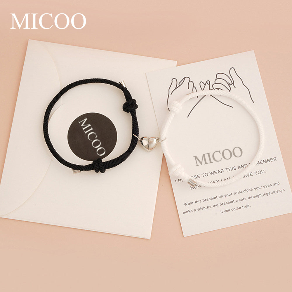 MICOO Romantic 2pcs/set Heart Magnetic Couple Bracelets Men Women Classic Black White Paired Lovers Braclet Adjustable Braslet Knot