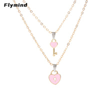 Load image into Gallery viewer, Flymind 2 pcs/Paired New Statement Couple Necklace for Women Fashion Key Lock Pendant Link Chain Fashion Jewelry Heart Necklace
