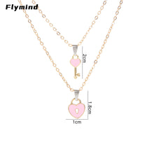 Load image into Gallery viewer, Flymind 2 pcs/Paired New Statement Couple Necklace for Women Fashion Key Lock Pendant Link Chain Fashion Jewelry Heart Necklace
